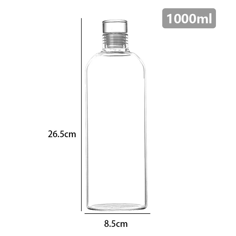 Garrafa de Vidro com Marcador de Horário e Capa Protetora (300ml a 1000ml)