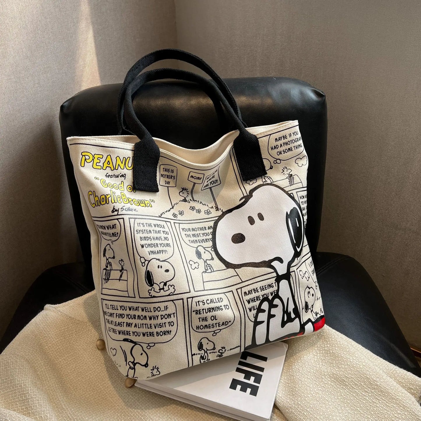Bolsa Tote Feminina Mickey & Snoopy Grande em Canvas Casual