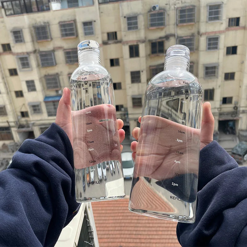 Garrafa de Vidro com Marcador de Horário e Capa Protetora (300ml a 1000ml)