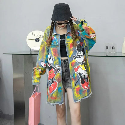 Jaqueta Jeans Oversized Bordada com Grafite e Apliques