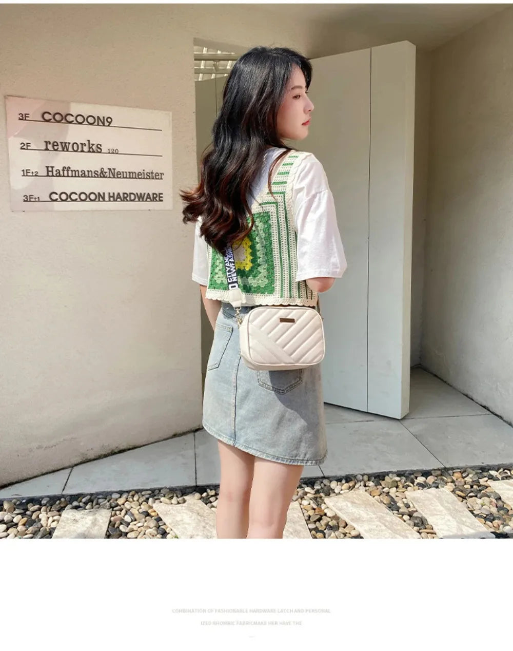 Bolsa Feminina Crossbody PU Textura Listrada Casual 2024