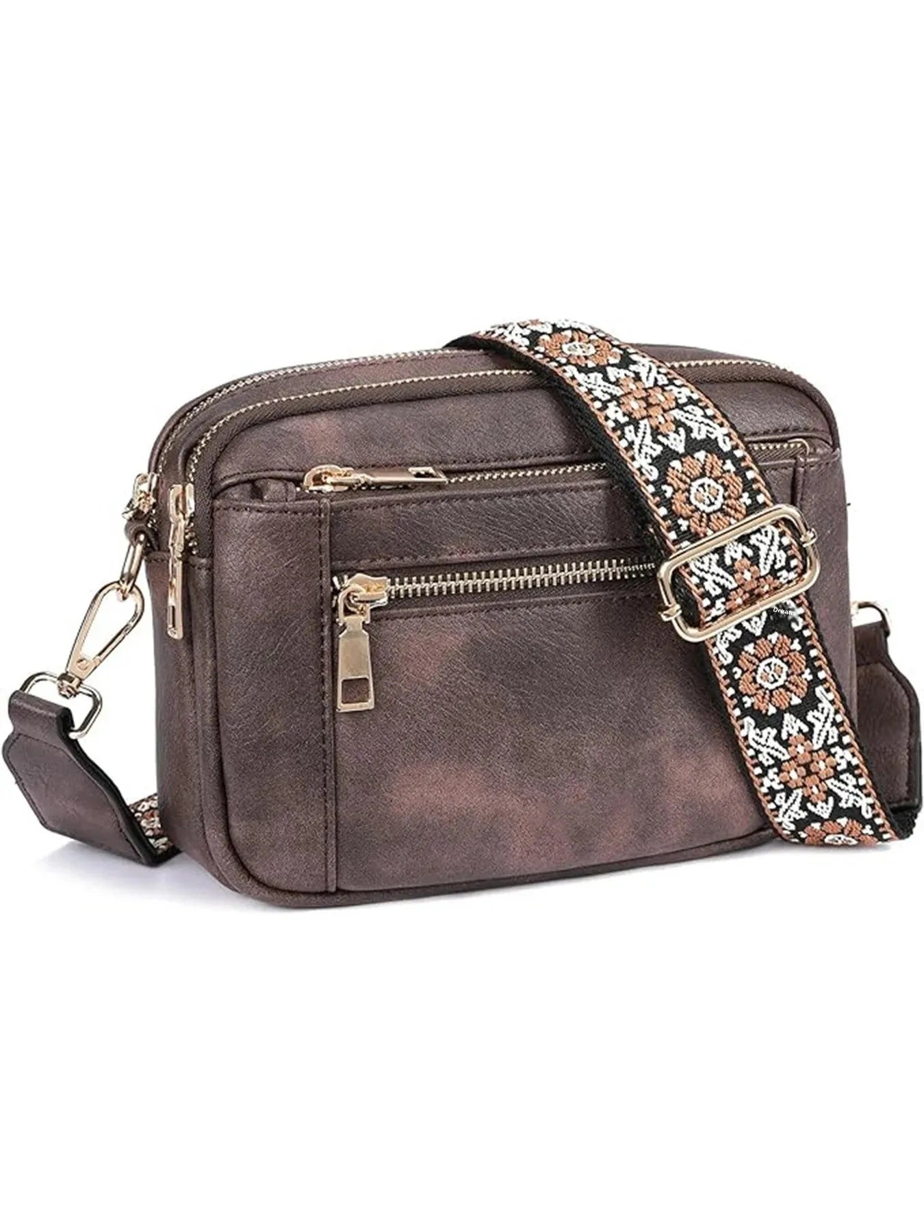 Bolsa transversal multifuncional com zíper e blocos de cores em estoque disponível, carteira de couro PU com alça de ombro ajustável