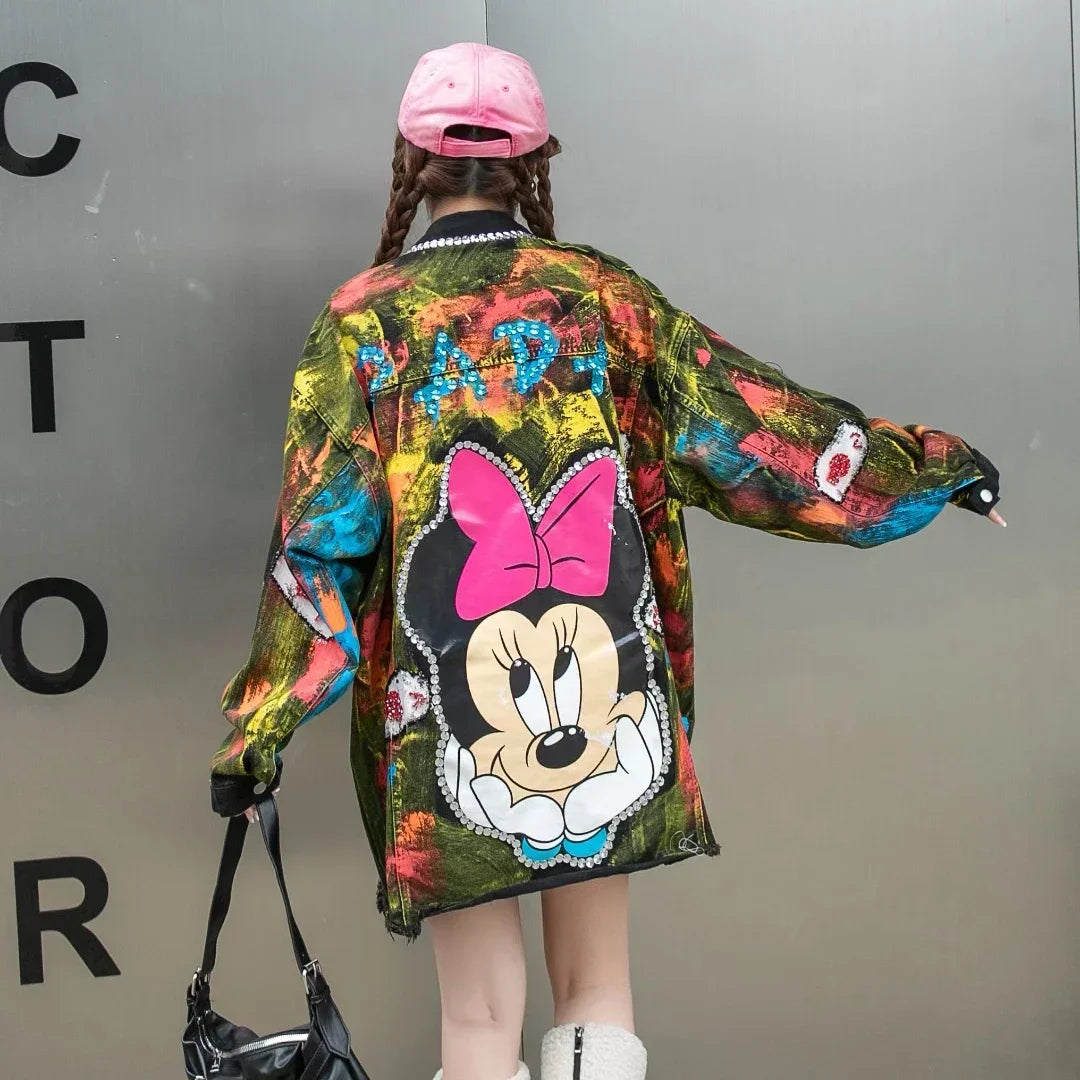 Jaqueta Jeans Oversized Bordada com Grafite e Apliques