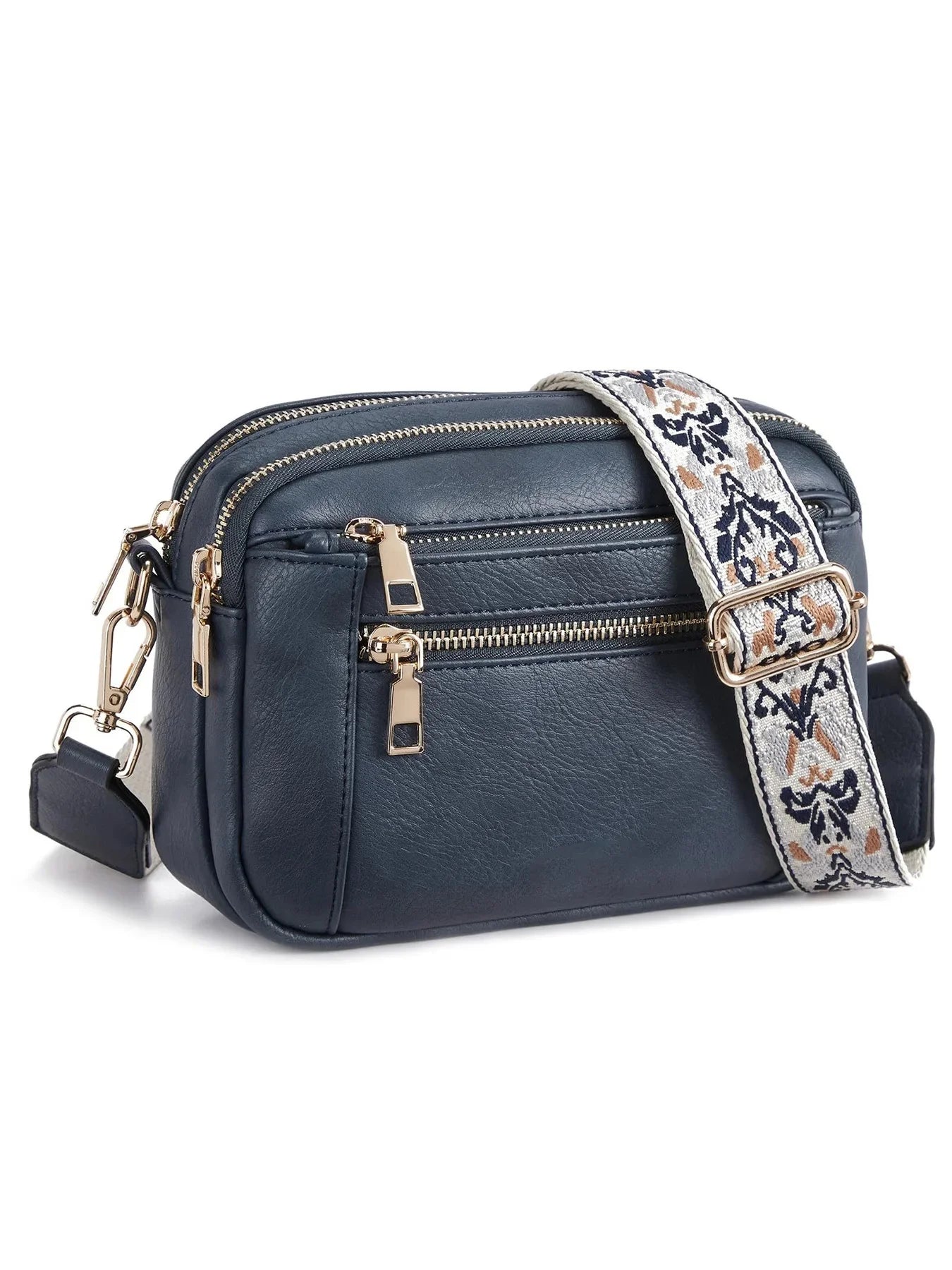 Bolsa transversal multifuncional com zíper e blocos de cores em estoque disponível, carteira de couro PU com alça de ombro ajustável