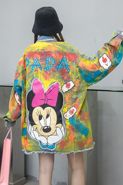 Jaqueta Jeans Oversized Bordada com Grafite e Apliques