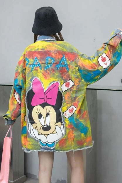 Jaqueta Jeans Oversized Bordada com Grafite e Apliques