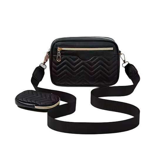 Bolsa Feminina Crossbody PU Textura Listrada Casual 2024
