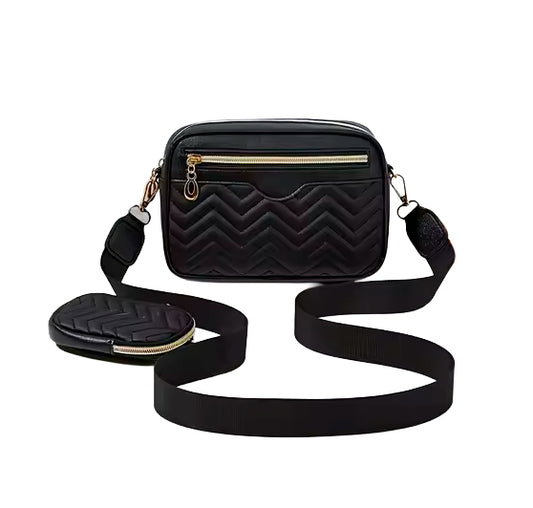 Bolsa Feminina Crossbody PU Textura Listrada Casual 2024